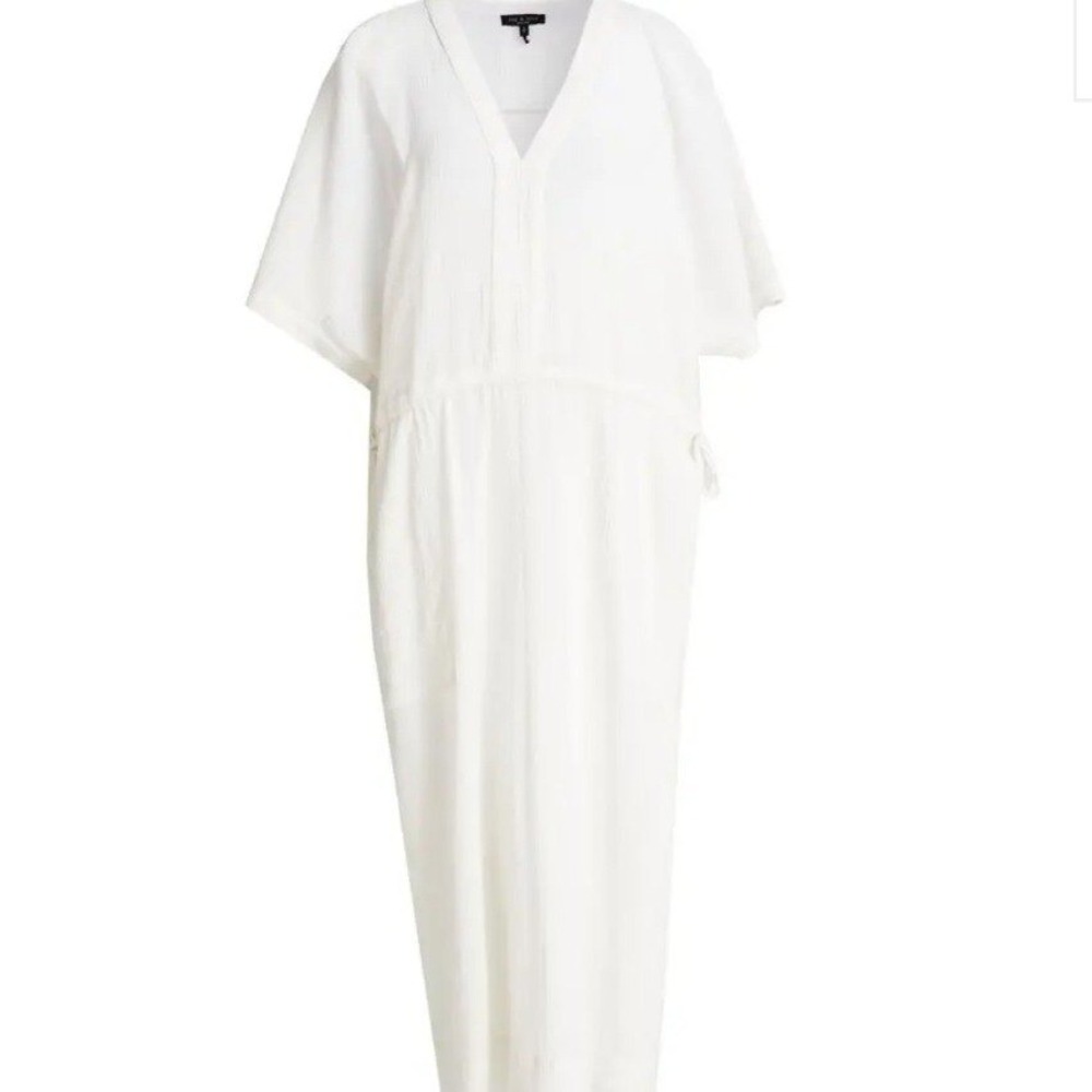 RAG & BONE Sheer White Gauze Caftan Midi Dress Cover Up Beach Kaftan Medium - Picture 2 of 10